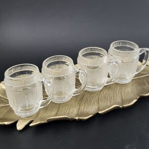 Set of 4 Vintage Textured Barrel Glass Shot Cups | Clear Pressed Glass Barware